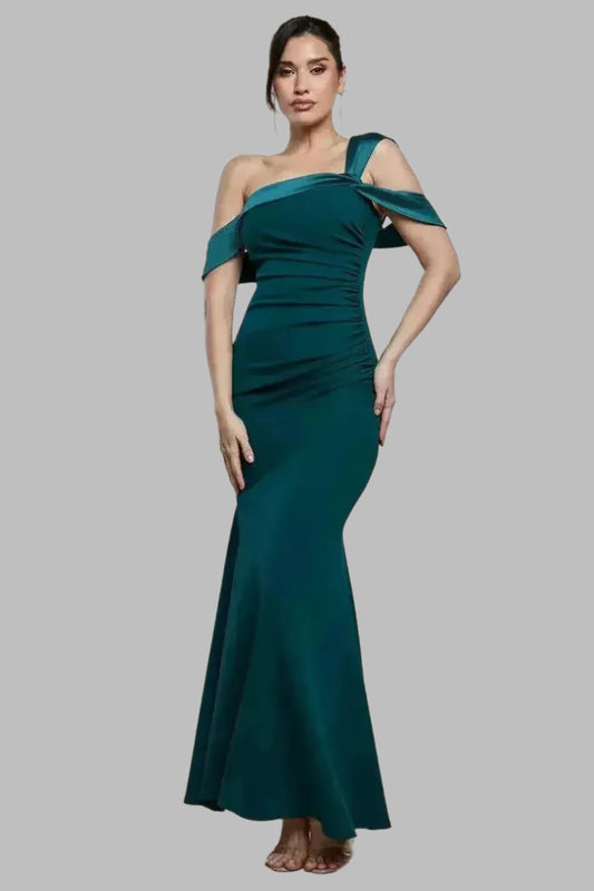 One Shoulder Satin Band Maxi Dress - One - Shoulder Dresses - Occasion by Lucy