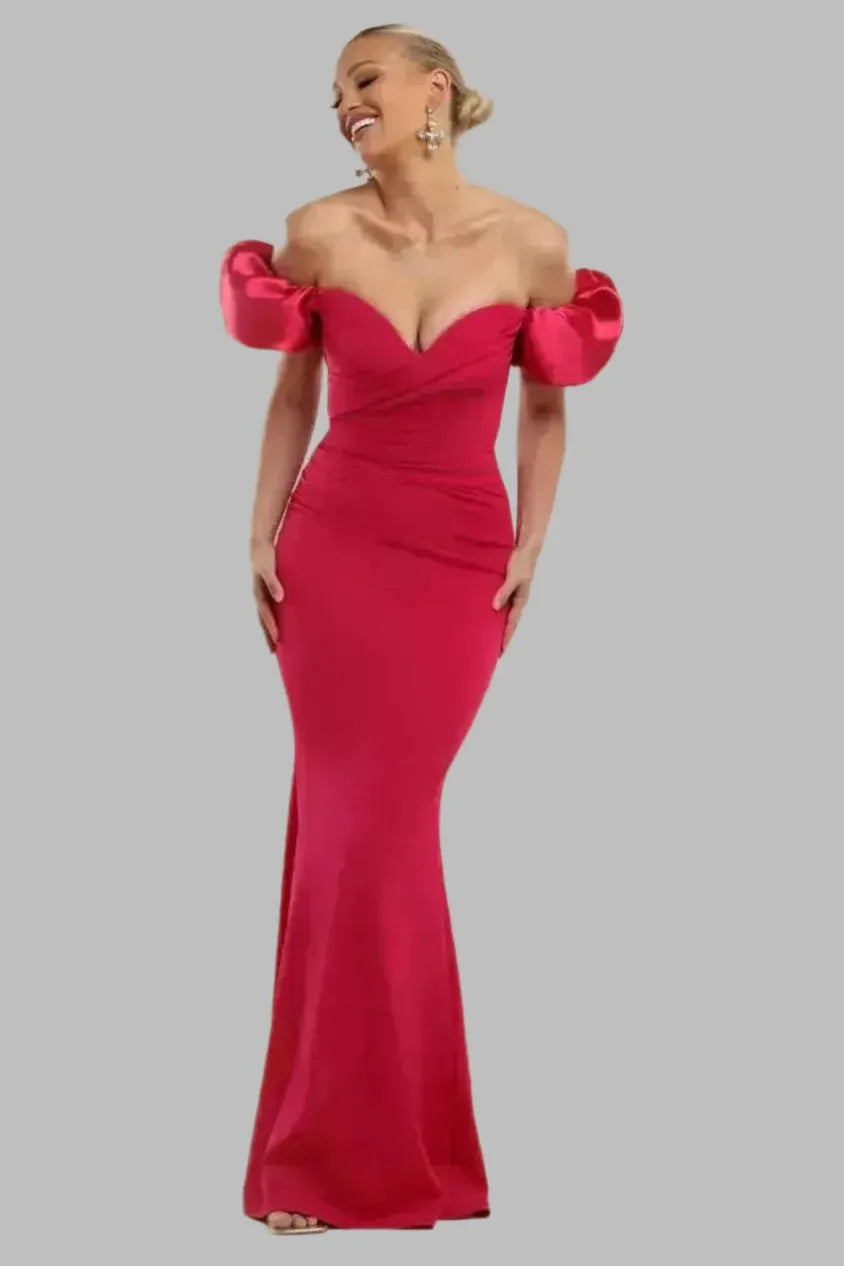 Puffy Satin Sleeve Maxi Dress - Maxi Dresses - Occasion by Lucy