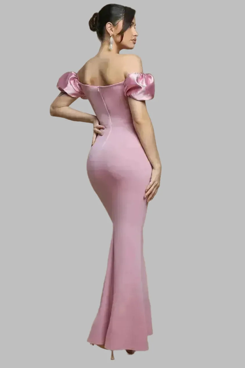 Puffy Satin Sleeve Maxi Dress - Maxi Dresses - Occasion by Lucy