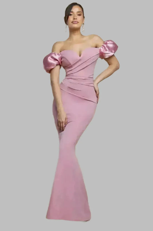 Puffy Satin Sleeve Maxi Dress - Maxi Dresses - Occasion by Lucy