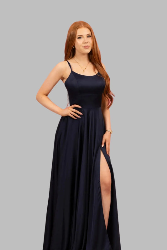 Satin Structured Bodice Maxi Dress with Shoe String Straps - Maxi Dresses - Occasion by Lucy