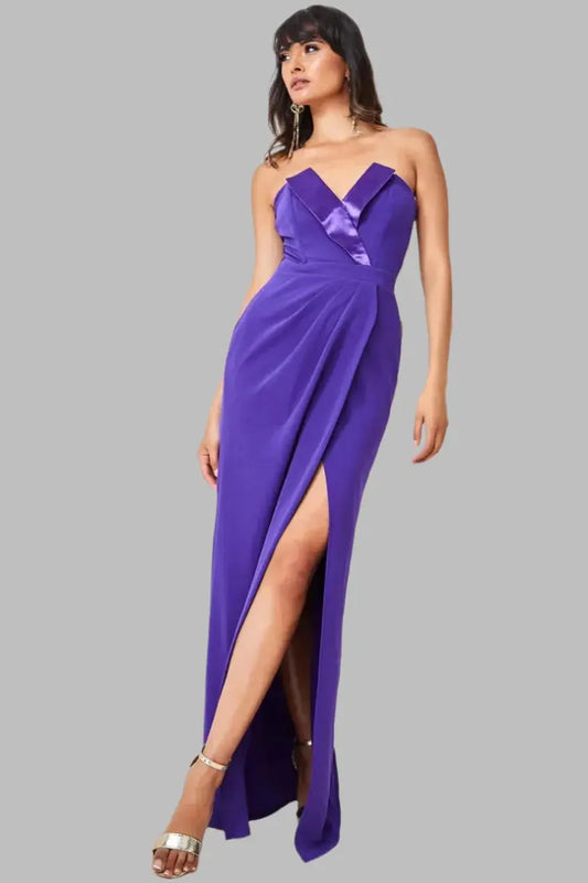 Satin Trim Wrap Maxi Dress With Thigh Split - Maxi Dresses - Occasion by Lucy