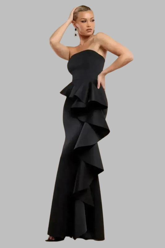 Strapless Peplum Waterfall Frill Maxi Dress - Maxi Dresses - Occasion by Lucy