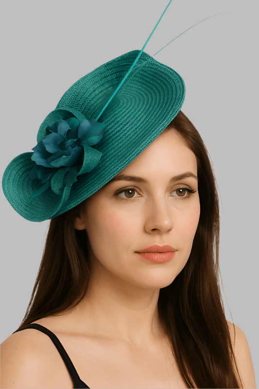 Teal Green Woven Fascinator with Flower - Fascinators - Occasion by Lucy