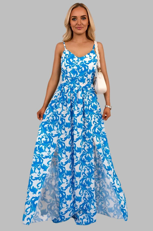 V Neck Spaghetti Strap Maxi Dress with All Over Print - Maxi Dresses - Occasion by Lucy