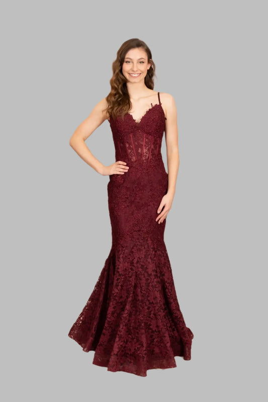 Wine Lace Mermaid Strappy Maxi Dress - Maxi Dresses - Occasion by Lucy